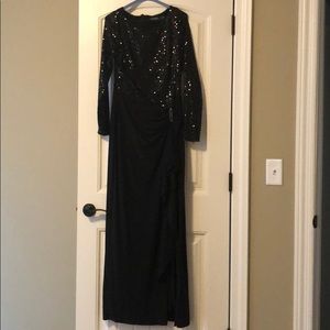 Floor length formal. Sequins on top.